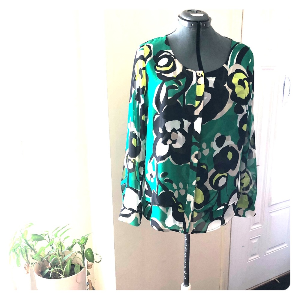 Beautiful sheer,long sleeve floral blouse, XL